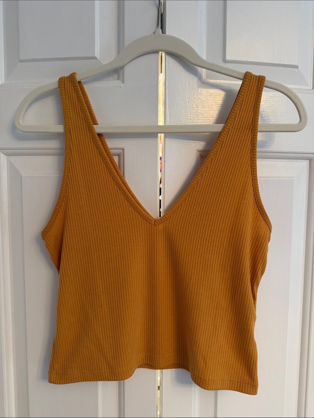 love, Fire Mustard Ribbed V-Neck Tank Top